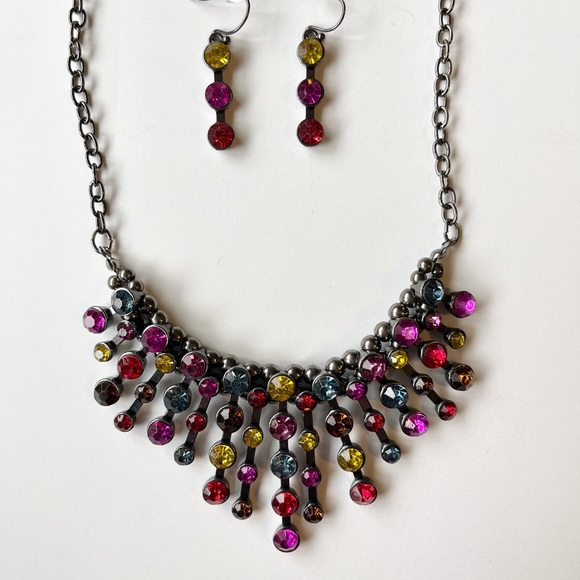 Colorful Rhinestone Necklace Earring Set - Picture 2 of 3